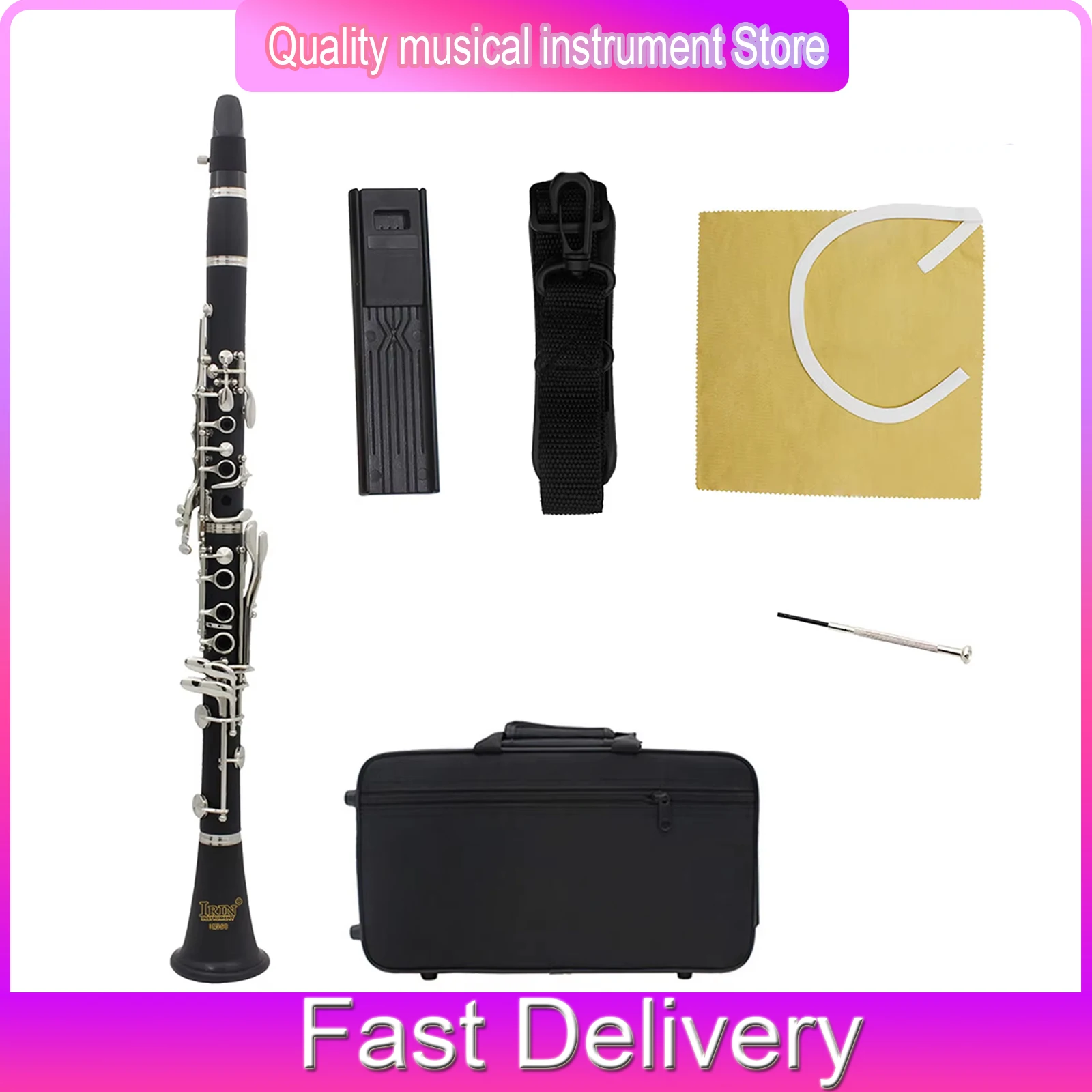 

Кларнет IRIN Bb, 17 клавиш, бакелитовый, деревянный, черный, из гренадиллы, профессиональный деревянный духовой музыкальный инструмент с коробкой и аксессуарами