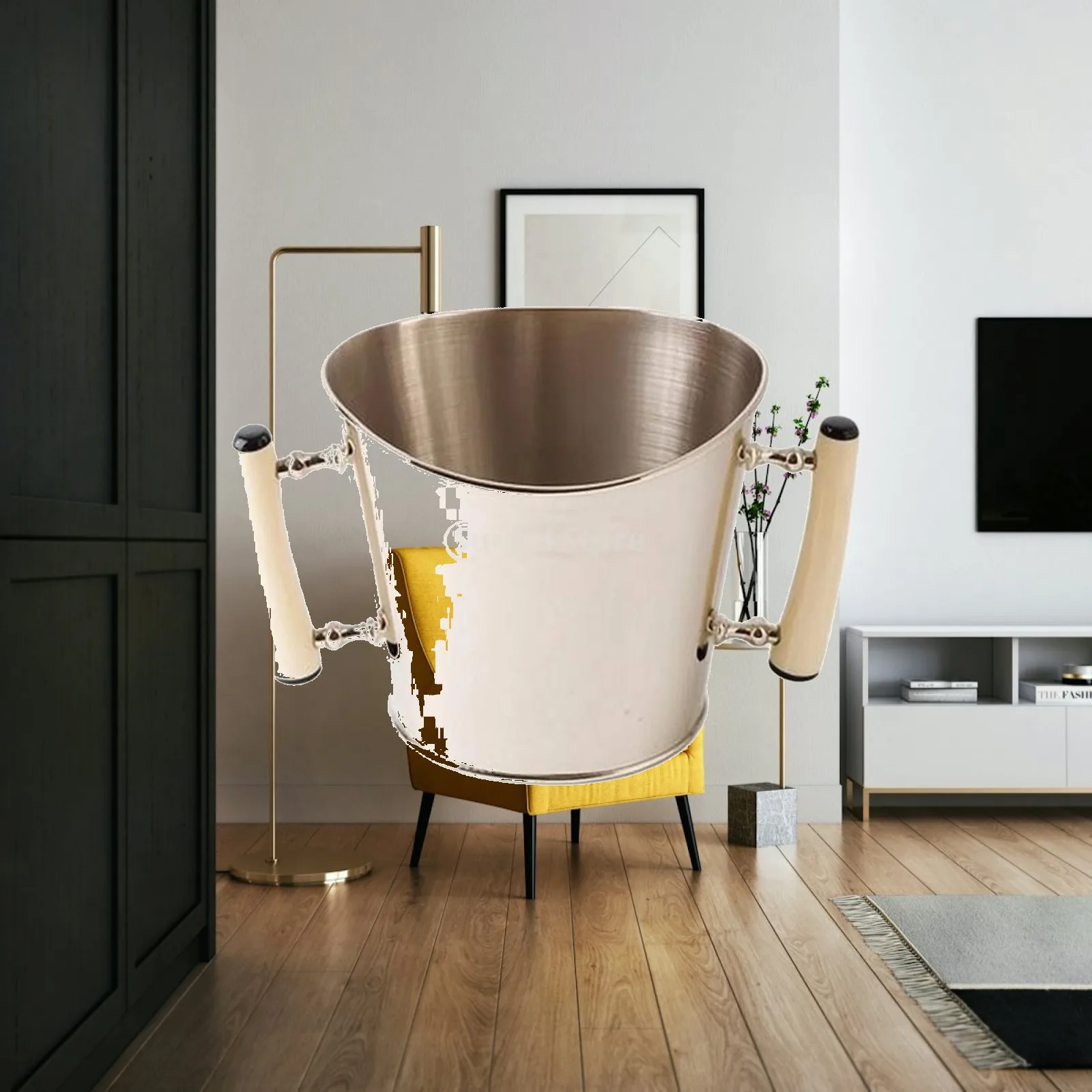 Reflective Stainless Steel Wine Cooler Bucket with Bone Handles for Champagne White Wine Beverage Chilling Home Bar Entertaining