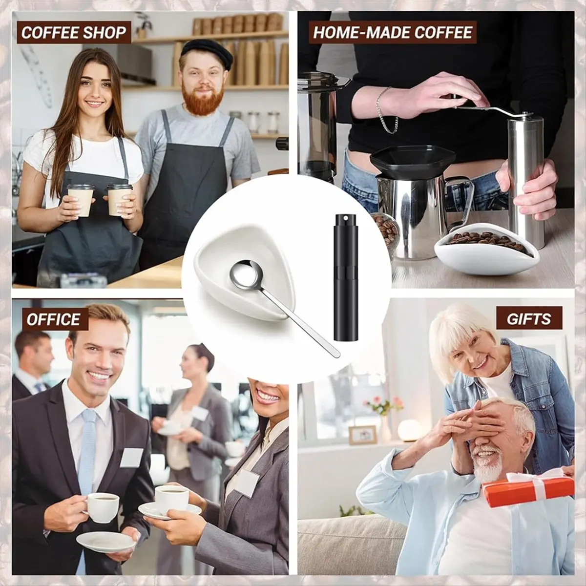 AB45  Bottle and Coffee Bean Dosing Cup and WDT Tool 4-Piece Set, Ceramic Dosing Vessel Tray Kit, Coffee Bar Accessories