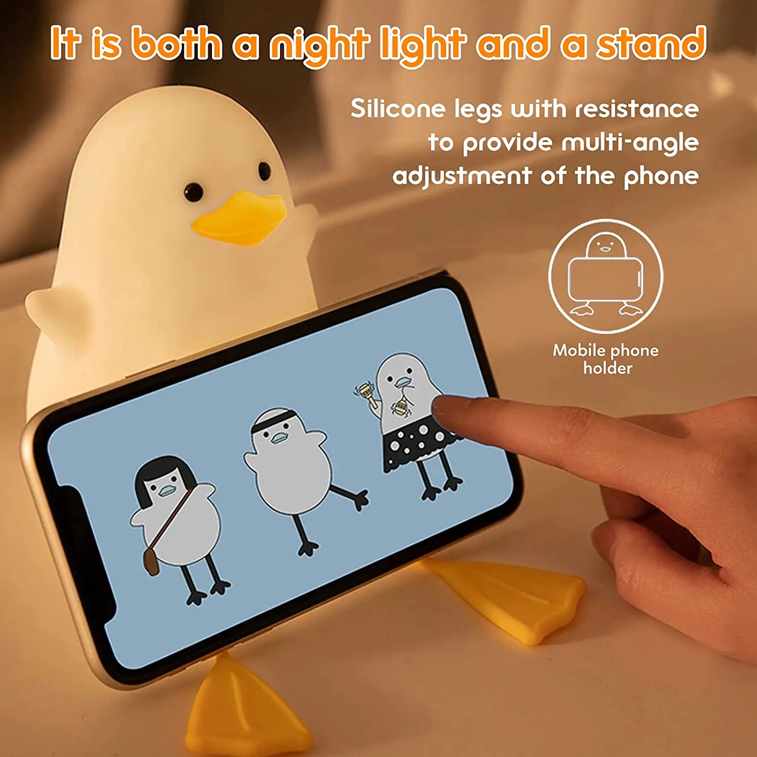 Cute Duck Led Night Light USB Rechargeable Nightlights Silicone Lamp Touch Switch Children Kid Bedroom Decoration Birthday Gift