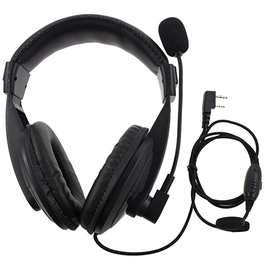 Noise Cancelling Over Ear Walkie Talkie Headset 2 Pin K Plug PTT Mic for Baofeng UV-5R Kenwood Ham Two Way Radio