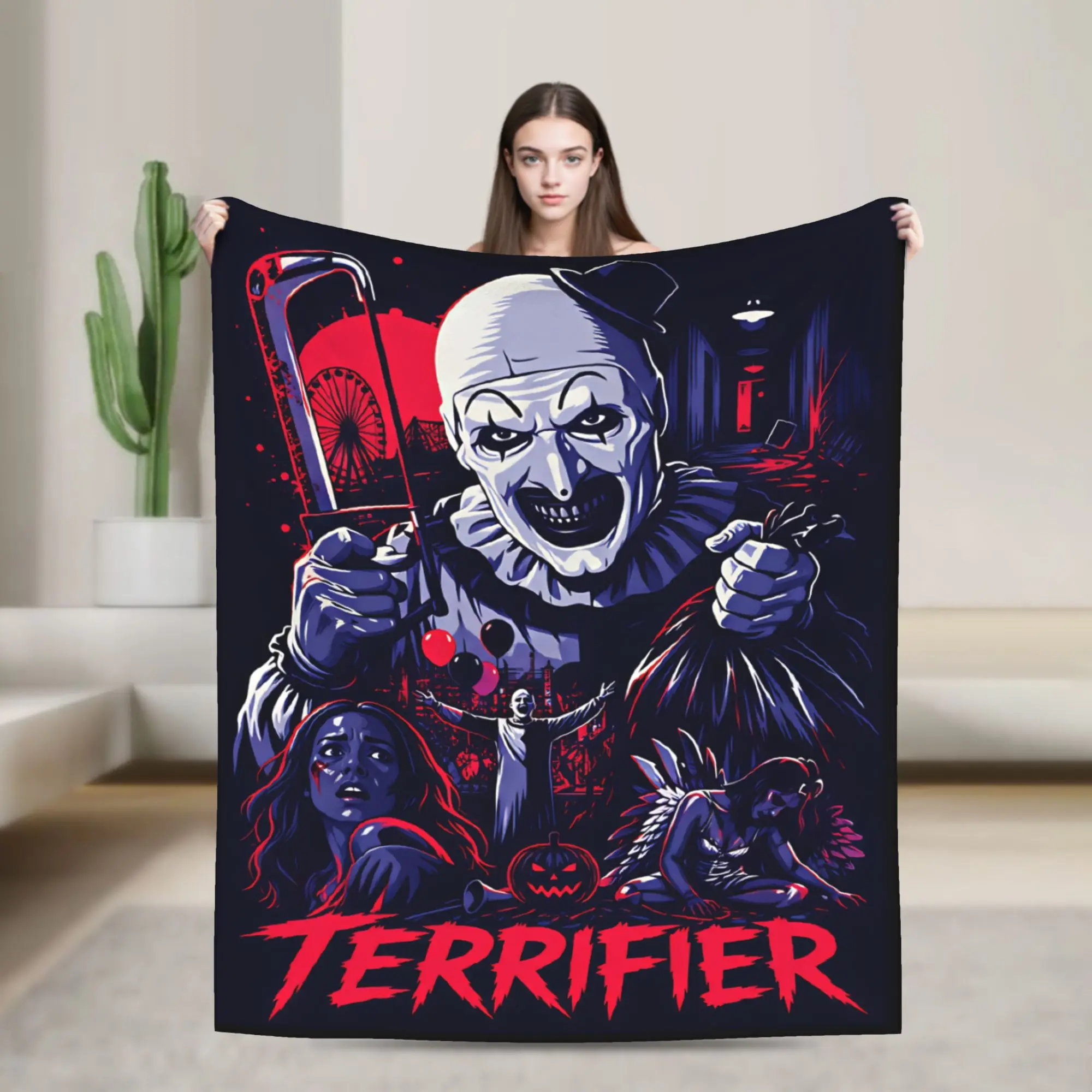 Terrifier 4 Halloween Super Soft Blanket Horron Children Plush Throw Blanket Graphic Outdoor Flannel Bedspread Sofa Bed Cover