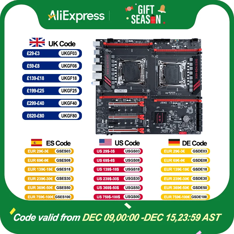 JGINYUE X99 dual CPU motherboard LGA 2011-3 supports Xeon E5 V3 V4 CPU DDR4 memory eight channels Dual 2.5G network card X99-8D4