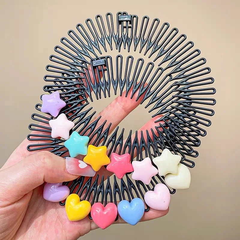 Cartoon Star Hair Combs Children Girls Non-slip Bangs Broken Hair Insert Comb Candy Color Sweet Wave Hair Hoop Hairpins Tools