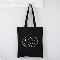 Harajuku Art Shopping Black Bags Canvas Tote Bag Printed Cartoon Reusable Cloth Bag Handbag Shoulder Bags Custom Handbags Women