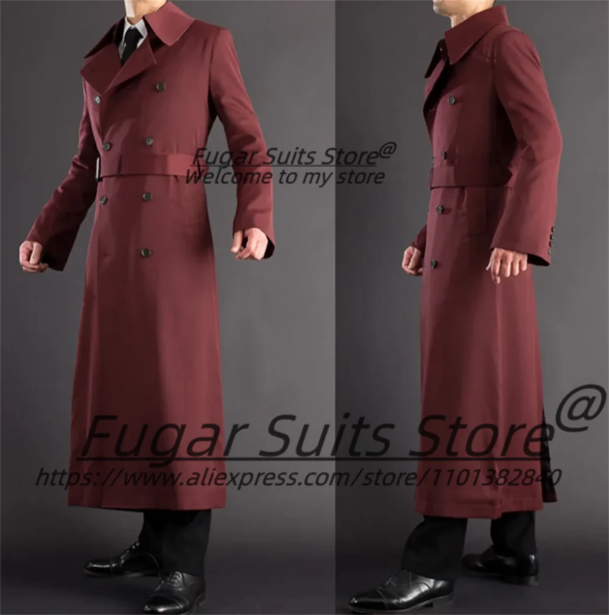 

High-qulity Red Long Men Suits Customized Slim Fit Double Breasted Groom Wedding Tuxedos 2 Pieces Sets Elegant Costume Homme