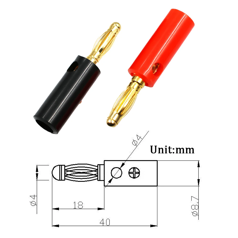 2/5/10Pair Black &Red Screw Type 4mm Banana Plug Audio Speaker Wire Connector Gold-Plated 4mm Banana Male Plug DIY Cable Adapter