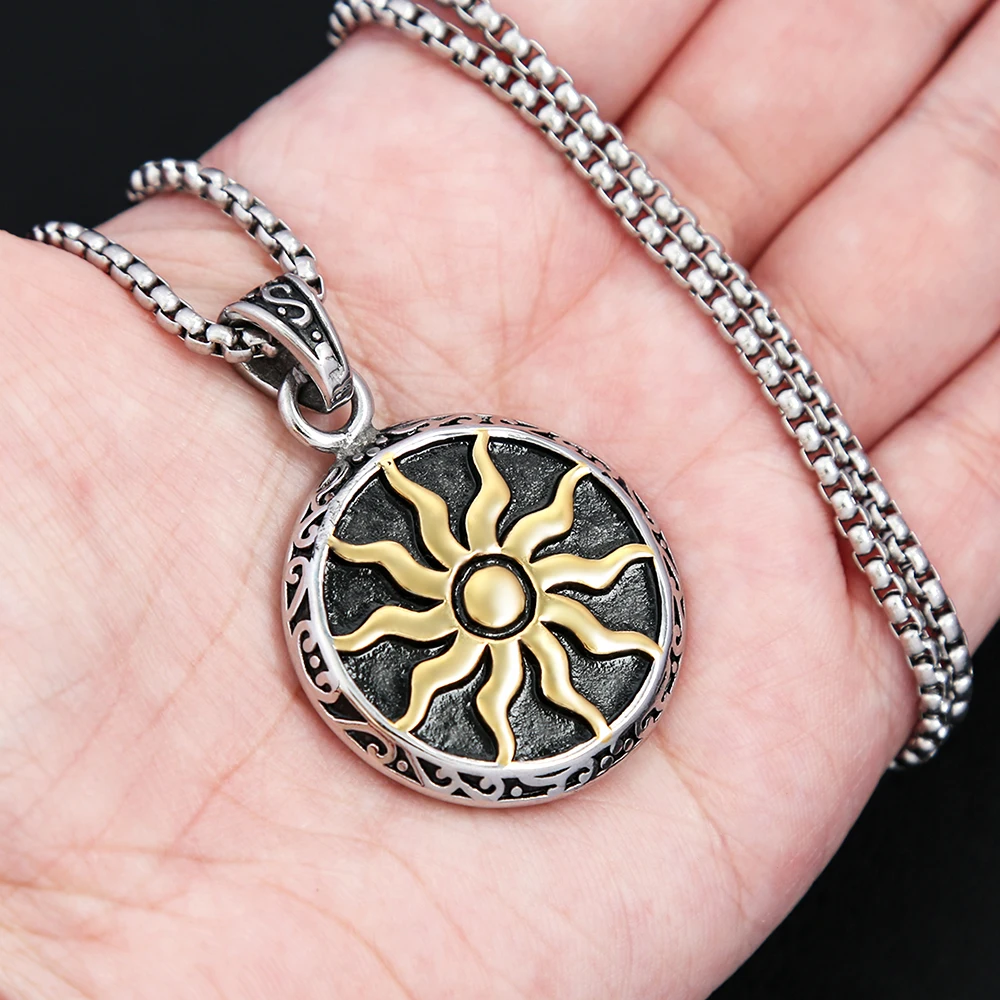 Classic Vintage Stainless Steel Sun God Necklace For Men Punk Apollo Amulet Pendant Fashion Myth Biker Jewelry Gifts Wholesale