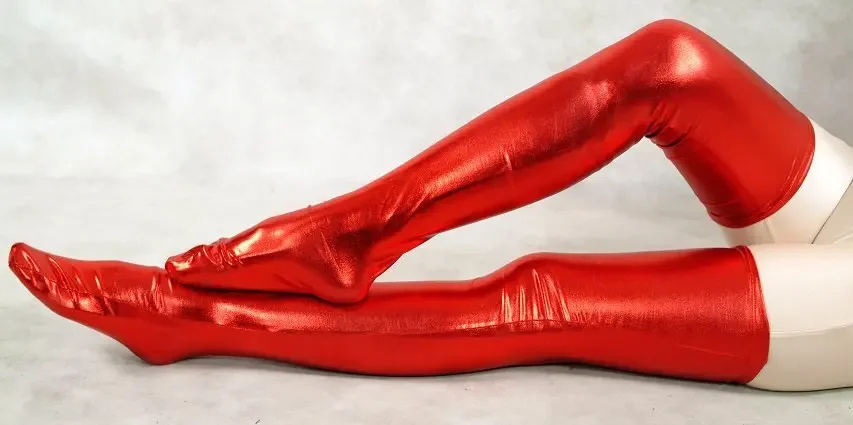 ชุดสูท zentai แนวคลาสสิกถุงเท้ายาวถึงต้นขาสุดเซ็กซี่สีม่วงแวววาว