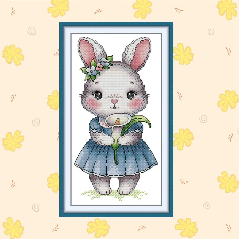 Joy Sunday Cross Stitch Kit 11/14/16CT Printed Canvas  Painting Handmade Easy Embroidery Set Gift Rabbits and Calla Lilies