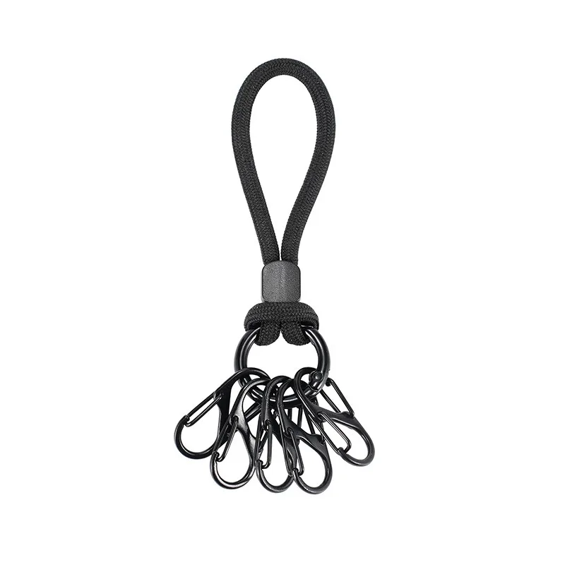 Outdoor star and moon key lanyard, black metal hook, anti-loss key rope, S-shaped hook, key ring.