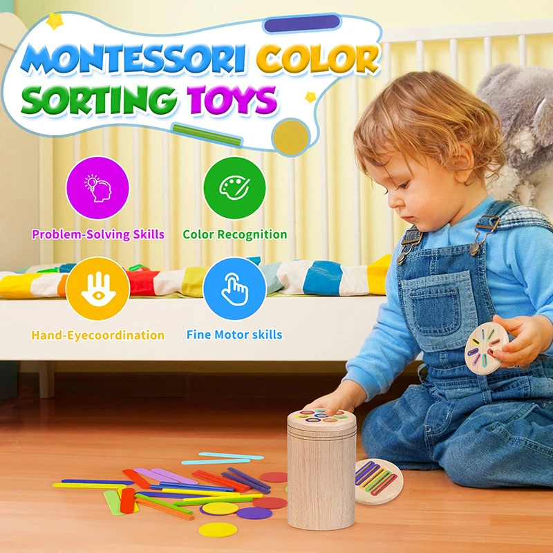 Montessori Toys For 2 3 4 Years Old, 3 In 1 Educational Sensory Color Sorting Toys For Toddlers 1-3