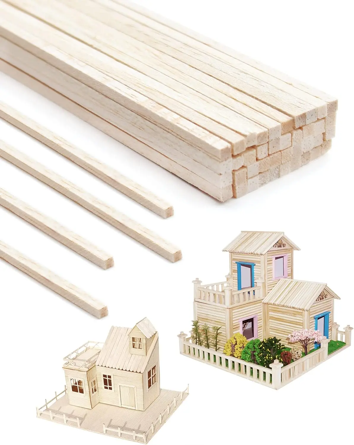 Palos de madera cuadrados de 20/50 Uds., pasadores de madera Natural, palos de madera dura sin terminar para manualidades, suministros de bricolaje, modelos de barcos de avión para casa