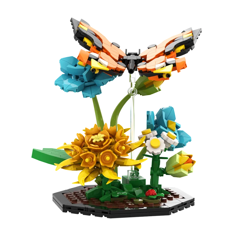 MOC Butterfly and Flower Building Blocks - Creative DIY Nature Scene Model, 318PCS Fun Decorative Toy for Kids & Adults