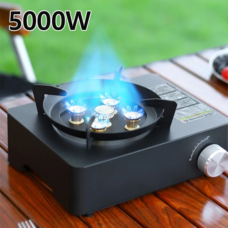 5 kw Butane Gas Burner 5 Nozzles Outdoor Gas Stove Cookware Heater Cassette Adult High Power Easily Ignition Picnic Camping Home