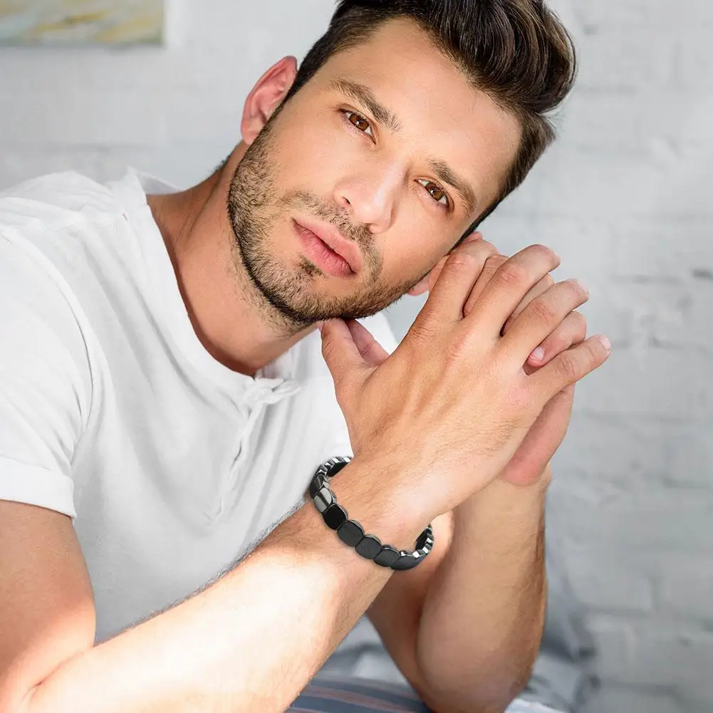 Homens hematita pulseira perda de peso não-magnético preto hematita grânulo pulseira cura terapia de saúde equilíbrio pulsera jóias presente