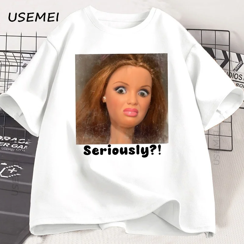 Seriously Disgusted Doll Face T-shirt Men Women Funny Weird Y2K Tee Trendy Cotton Short Sleeve Printed Tshirt Streetwear Tees
