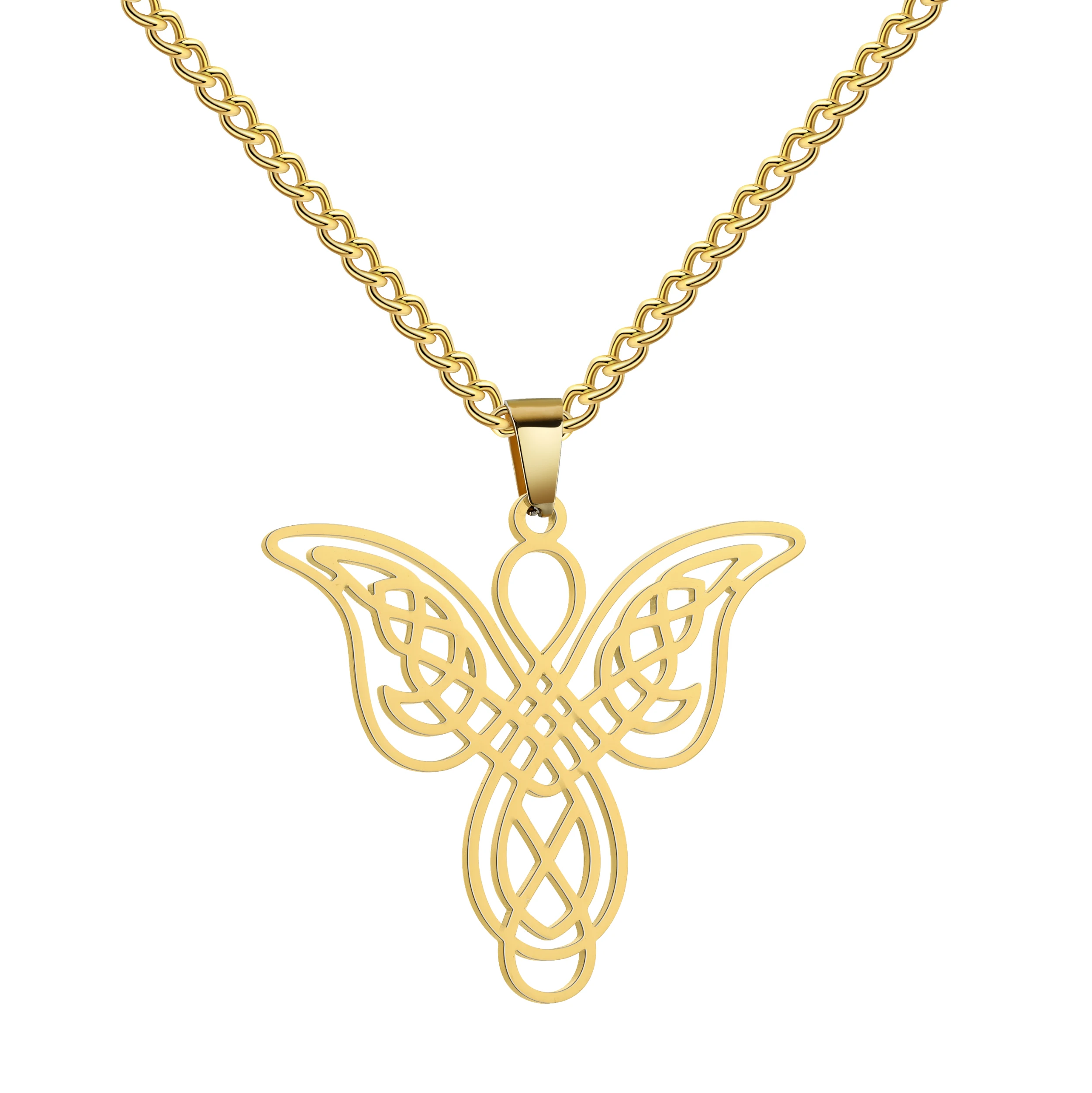 LIKGREAT Celtic Knot Wings Angel Necklace Hollow Hot Sale Big Butterfly Pendant Necklace Stainless Steel Jewelry Birthday Gift