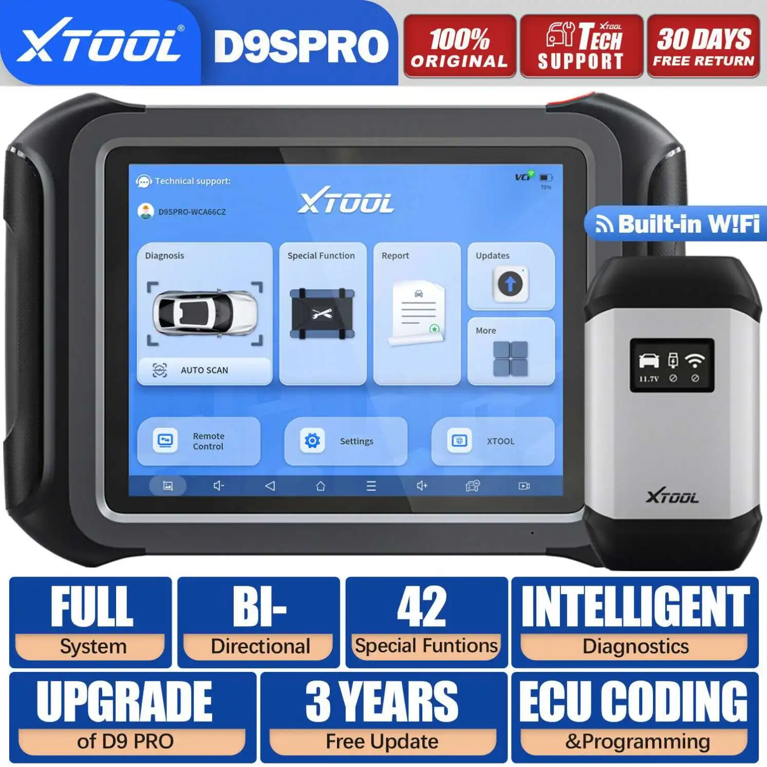 XTOOL D9S PRO Full Bi-Directional Diagnostic Tool Topology Map, ECU Programming & Coding 42+ Service Functions Adds CAN FD DoIP