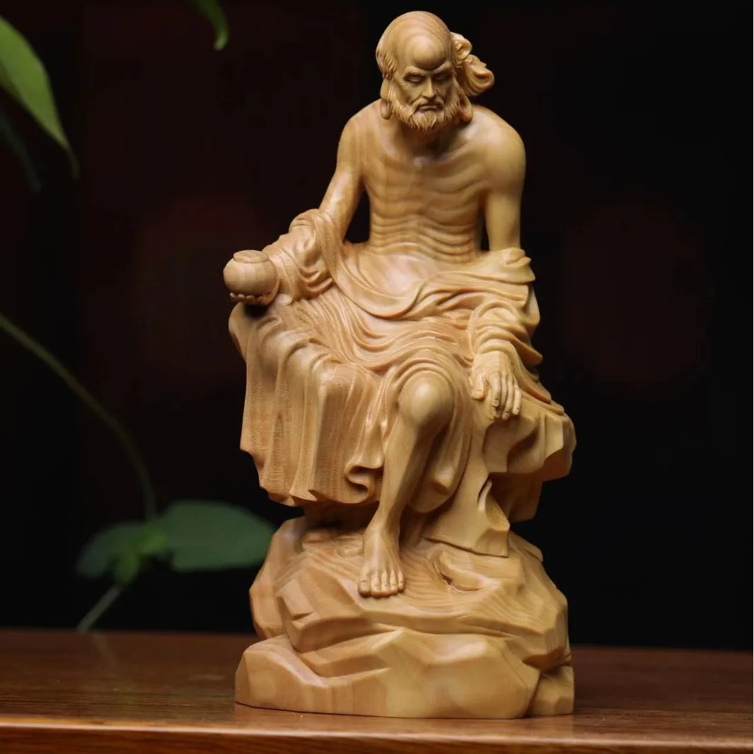 

Small leaf boxwood carving enlightenment Dharma grandfather ornament solid wood cultural play home Zen root carving