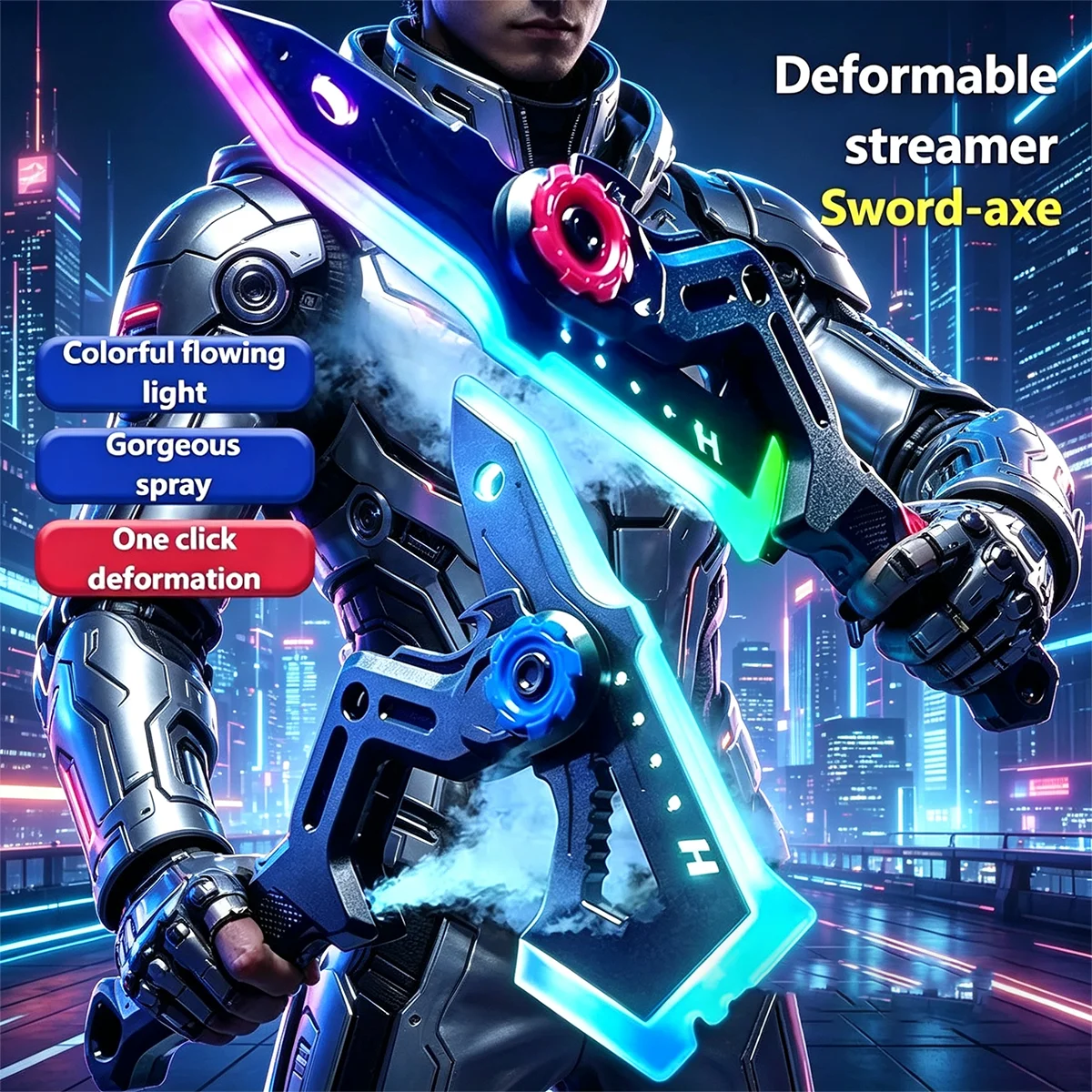 

Fashion Axe Sound & Light Sword Type-c Charging Glow-in-the-dark Toy With The Mist Spray System Party Cosplay Prop Supplies