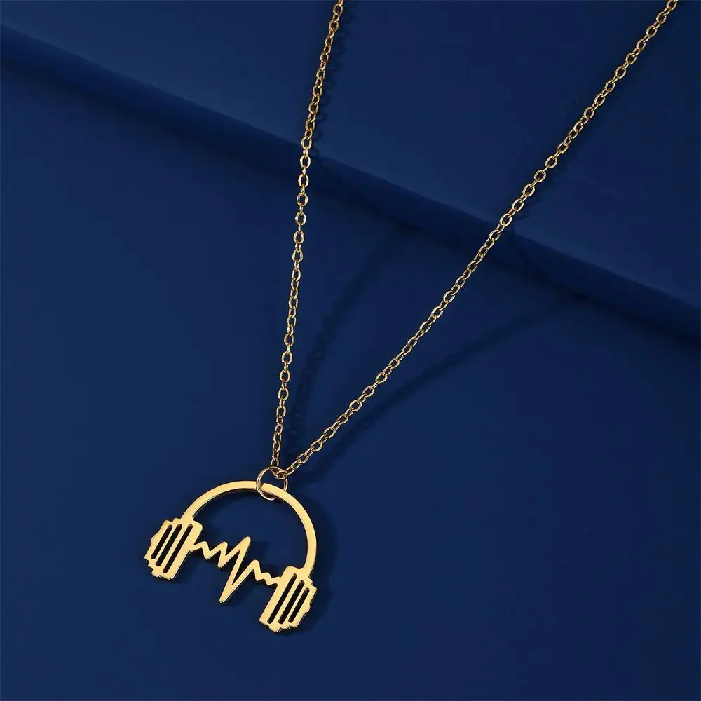 Aço inoxidável batendo coração fone de ouvido colar hip hop música fone de ouvido pescoço correntes jóias presente atacado