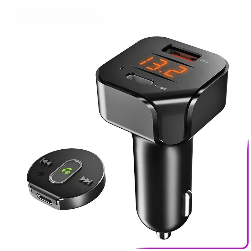 

C23 Bluetooth 5.1 Car MP3 True Wireless with Remote Control Car Bluetooth Split Wireless Microphone QC Car Charger