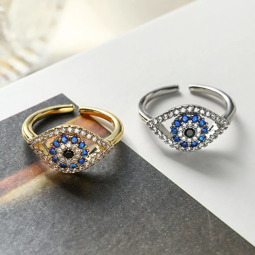 Anillos Elegantes de Circonia Azul Oscuro, Chapados en Oro de 18k, Anillo de Sello con Ojo Turco de Circonia Cúbica para Mujer, Joyería, Regalo de la Suerte