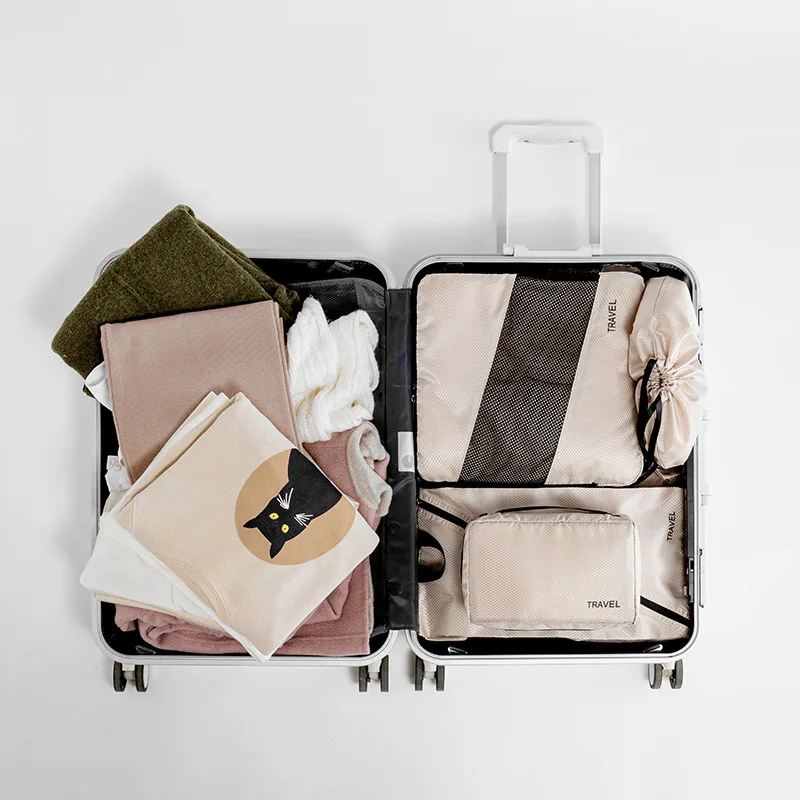 Thick polyester travel clothes storage bag Travel supplies set - Sealed shoe covers Organization set of six items - Storage bag