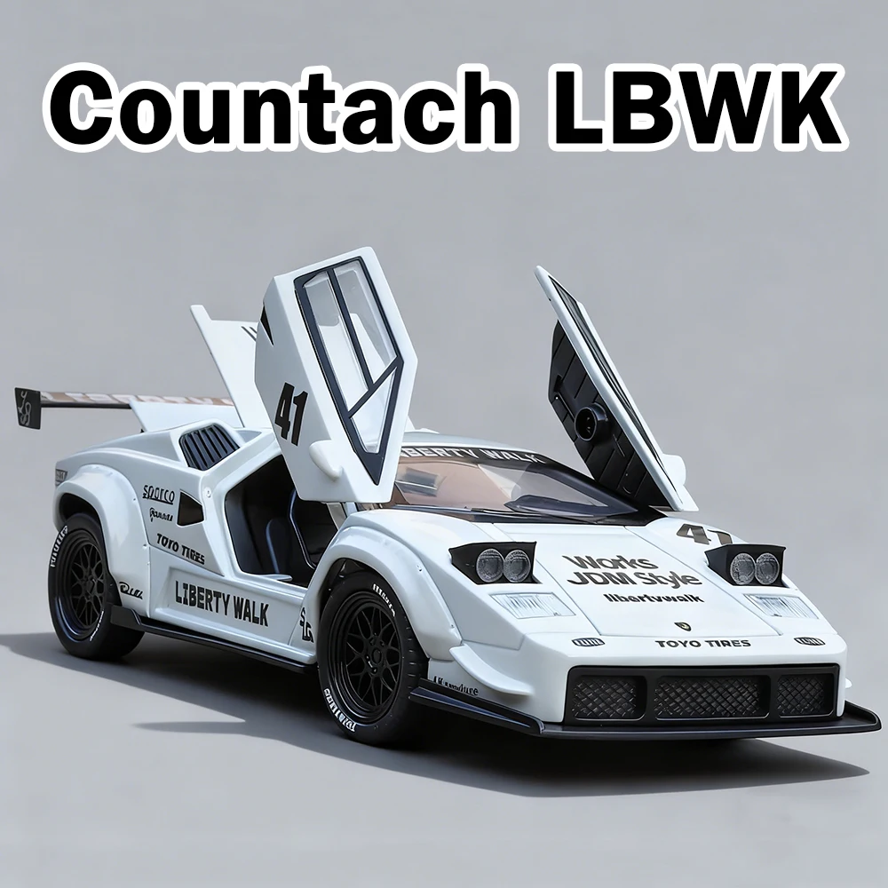 1:32 lambor countach lbwk svj63 liga fundida modelo de carro esportivo brinquedos portas abertas som luz puxar para trás veículo menino presente de natal