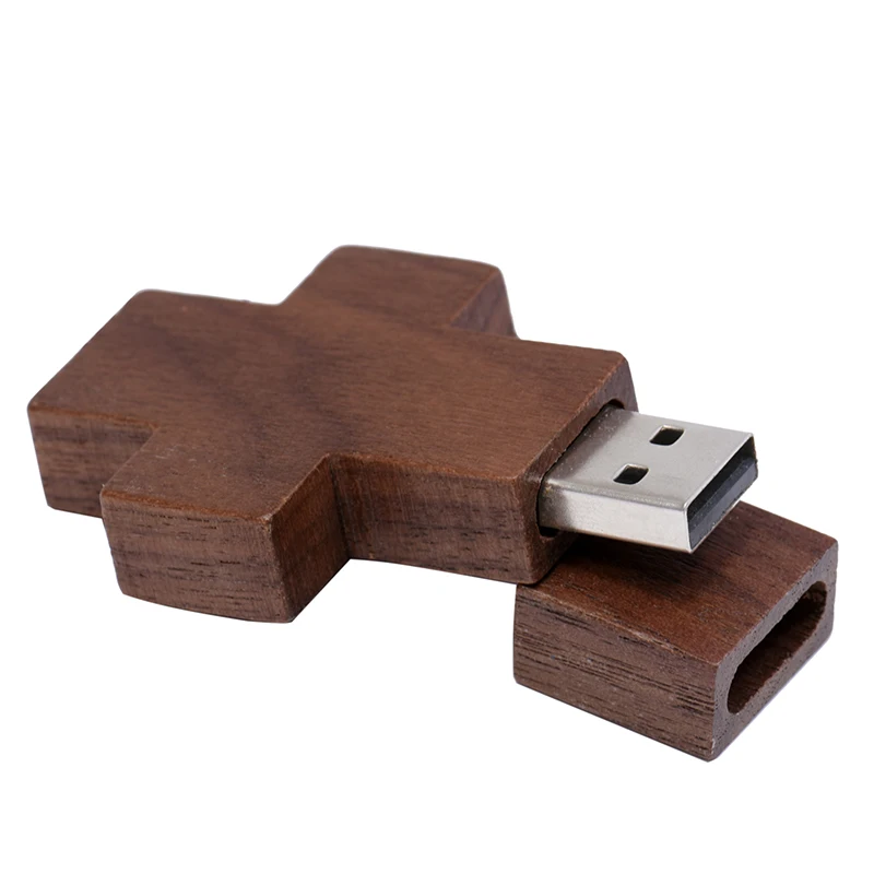 Houten Kruis Ideeën USB 2.0 Flash Drive Pen Drive Real Capaciteit Box Memory Stick Walnoot 4GB/32GB/16GB/8GB U Disk Pen drive 64gb
