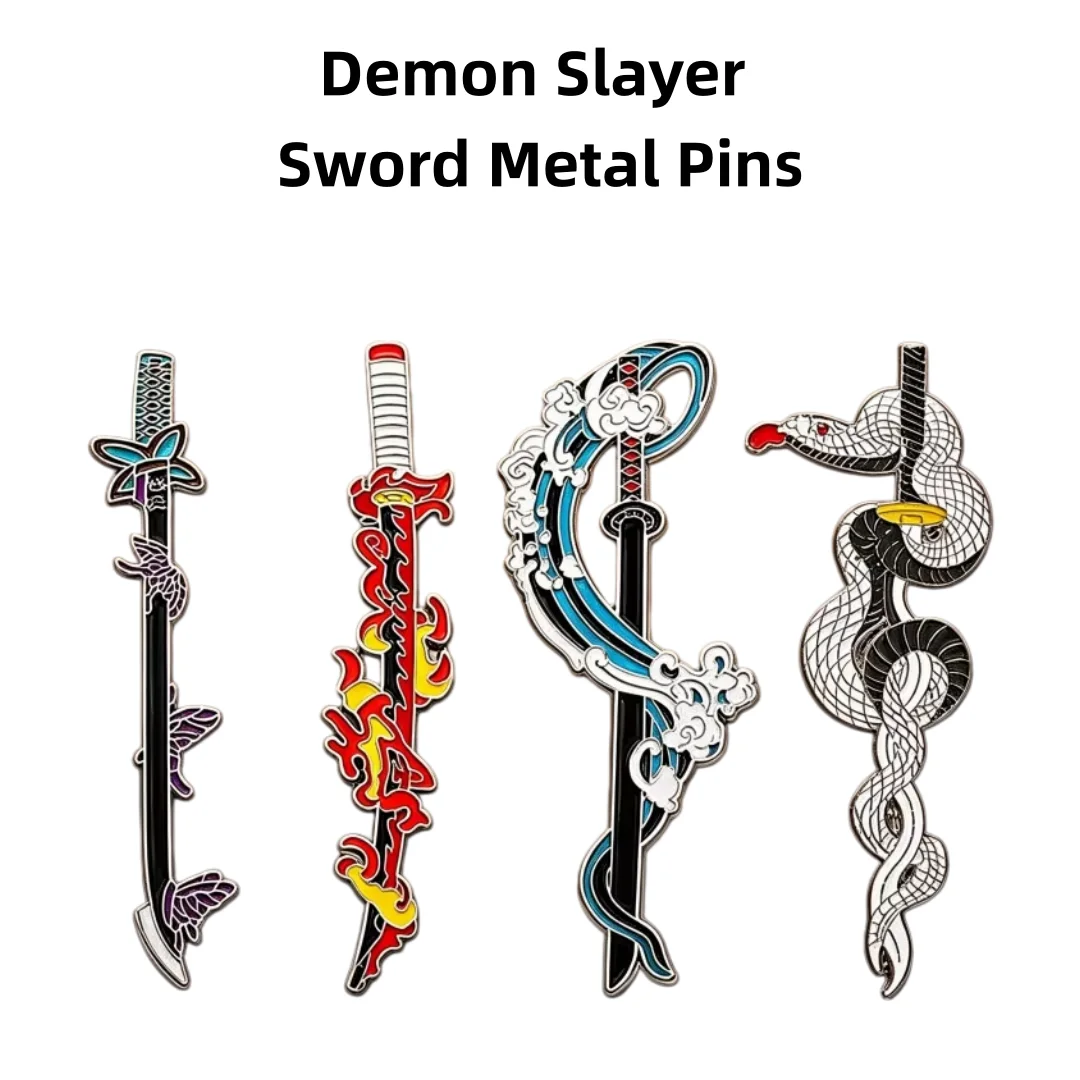 Pins de esmalte de Demon Slayer: Espada Nichirin de Hashira, Giyu Agua, Rengoku Fuego, Shinobu Mariposa, Obanai Serpiente, excelentes pins para solapa de chaqueta