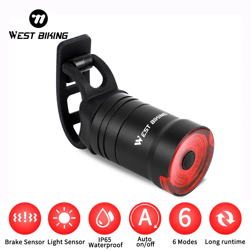 WEST BIKING Smart Bicycle Light Auto Brake Sensing Bike Rear Light Waterproof USB Charging LED Taillight Cycling Accessories