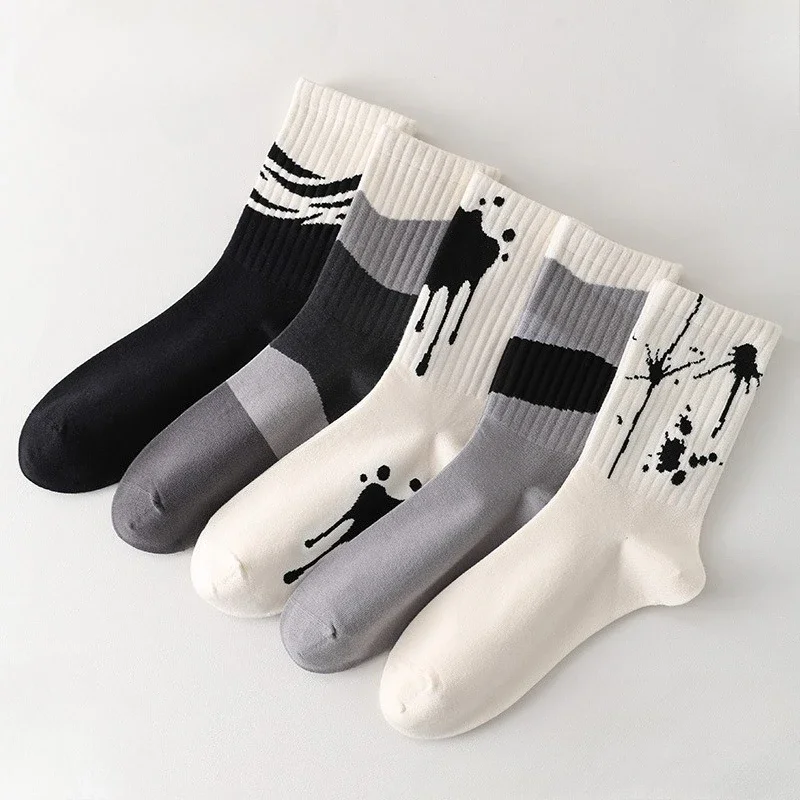 5 pairs of anti odor sweat absorbing ink splattered mid tube socks for casual sports versatile simple comfortable mid tube socks