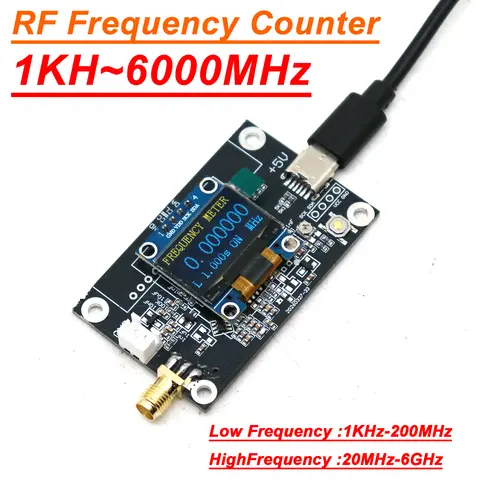 RF Frequency Counter 1KHz-200MHz-6000Mhz USB Frequency Meter OLED Display 433MHz 868Mhz 2.4Ghz 5Ghz 5.8Ghz SMA Signal Cymometer