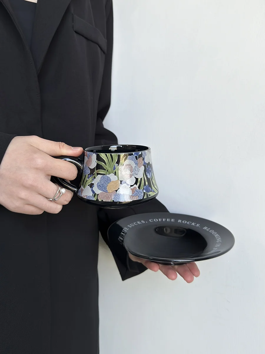 Handmade Ceramic Coffee Cup with Saucer for Afternoon Tea Small Office Popular North European Style Water Cup Gift for Adults