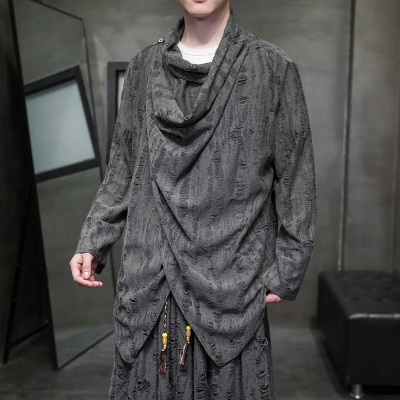 

Loose Fit Large Size Chinese Sle Hanfu Windbreaker Long Sve High Collar Men's Jaet Youth Trendy Polyester Fiber Autumn