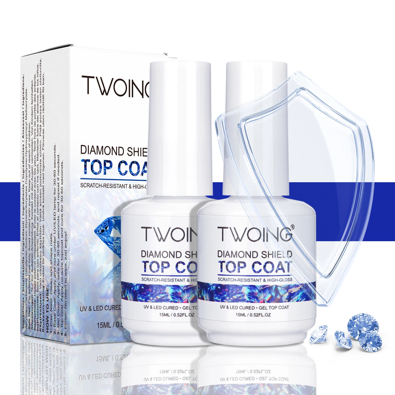 TWOING 15ml Super Shine Top Coat Gel No Wipe Sealer Diamond Finish Salon جودة طلاء الأظافر #1