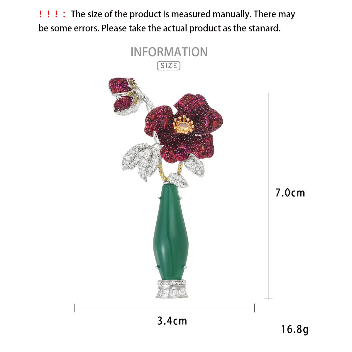 New Chinese Style Elegant Red Ccorundum and Chalcedony Vase Brooch Pin Light Luxury High-end Accessory Jewelry for Women