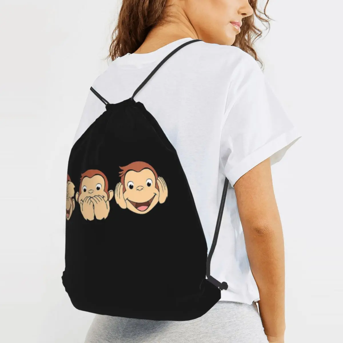 Curious George Backpacks Multi-function Drawstring Bags Shoes Bag Book Bags for Man Woman School