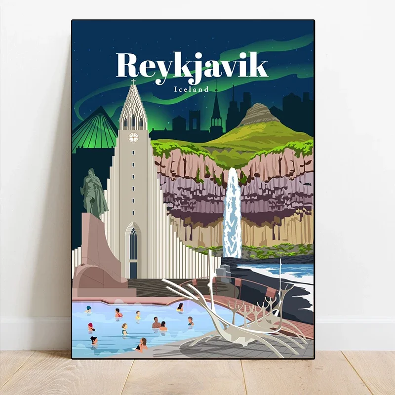 أمستردام طوكيو لندن أيسلندا بالي فانكوفر السفر الملصقات والمطبوعات الحديثة جدار الفن مدينة لوحات المشهد قماش الصورة #4