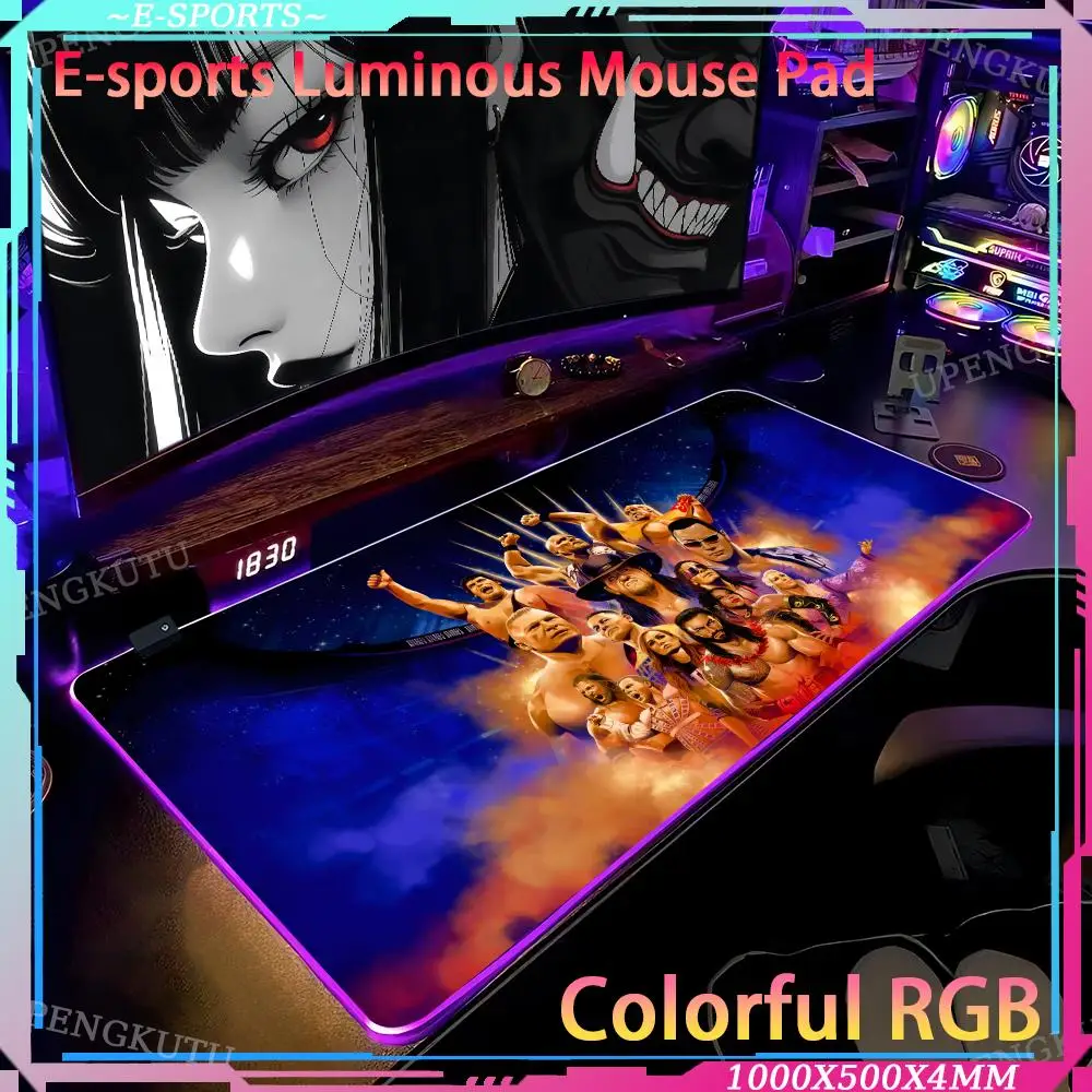 RGB W_WWE 2K24 игровой компьютерный шкаф 1000x500x4 мм милый коврик для клавиатуры аниме настольный коврик резиновый противоскользящий светящийся игровой коврик для мыши