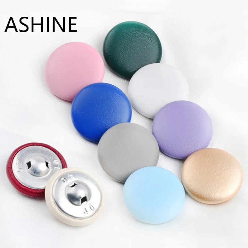 PU Leather Fabric Covered Button with Metal Back Sewing Scrapbooking Jacket Coat Decorative Buckle Craft Accessories Buttons