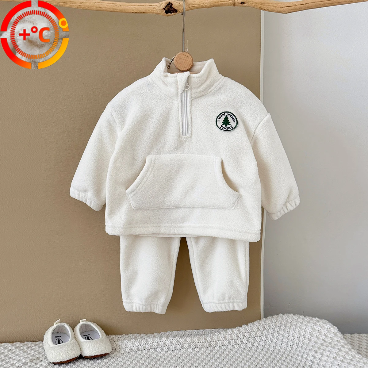 

Baby Boy Girl Рождественская елка Badge Polar Fleece High Neck Top + Повседневные брюки Two Piece Set Осень Зима Спортивная одежда