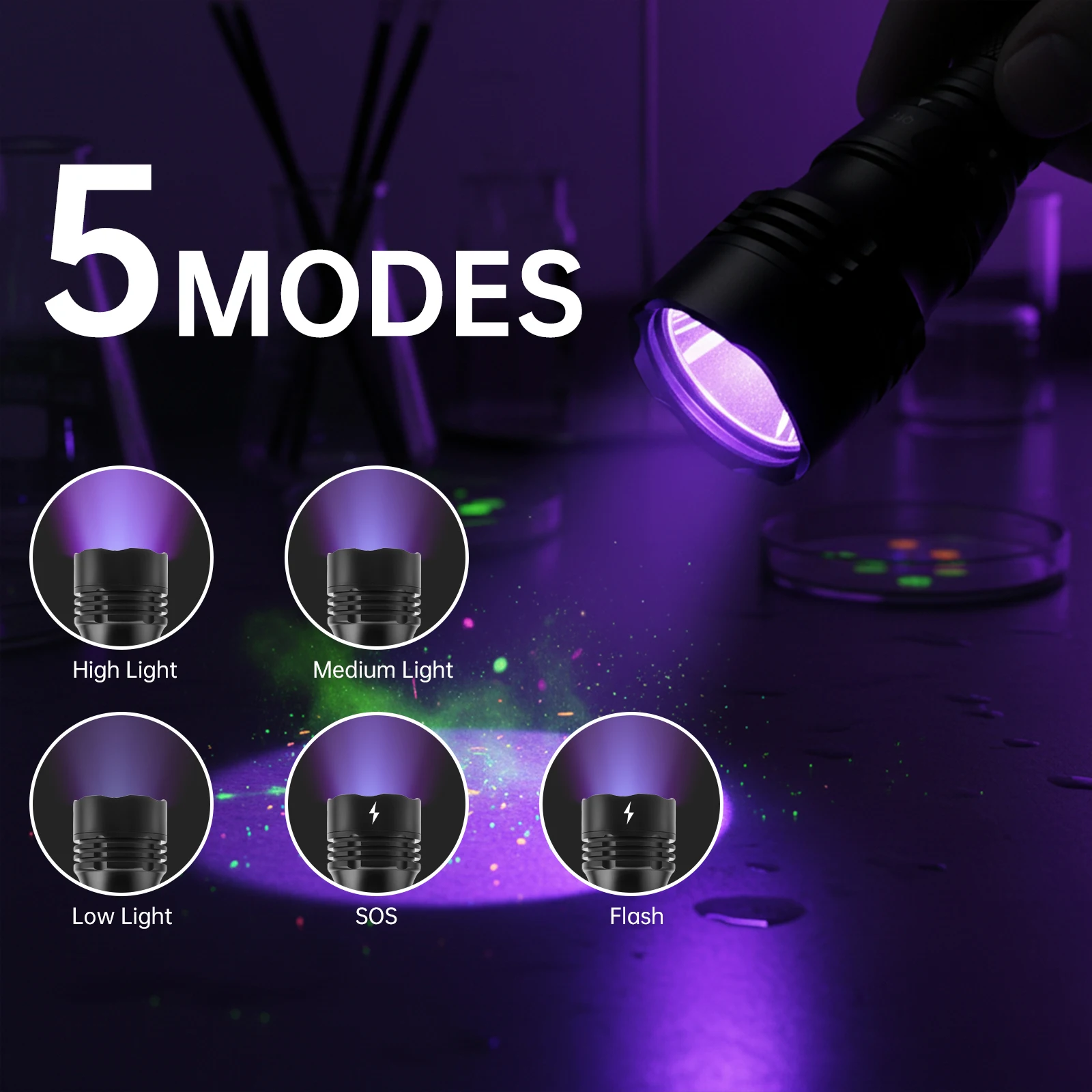 395 nm Mini-UV-LED-Schwarzlicht-Taschenlampe für Haustierurin, Uranglas, Leckerkennung, 5 Modi, Aluminiumlegierung, LED, Schwarzlicht, UV-Lampe