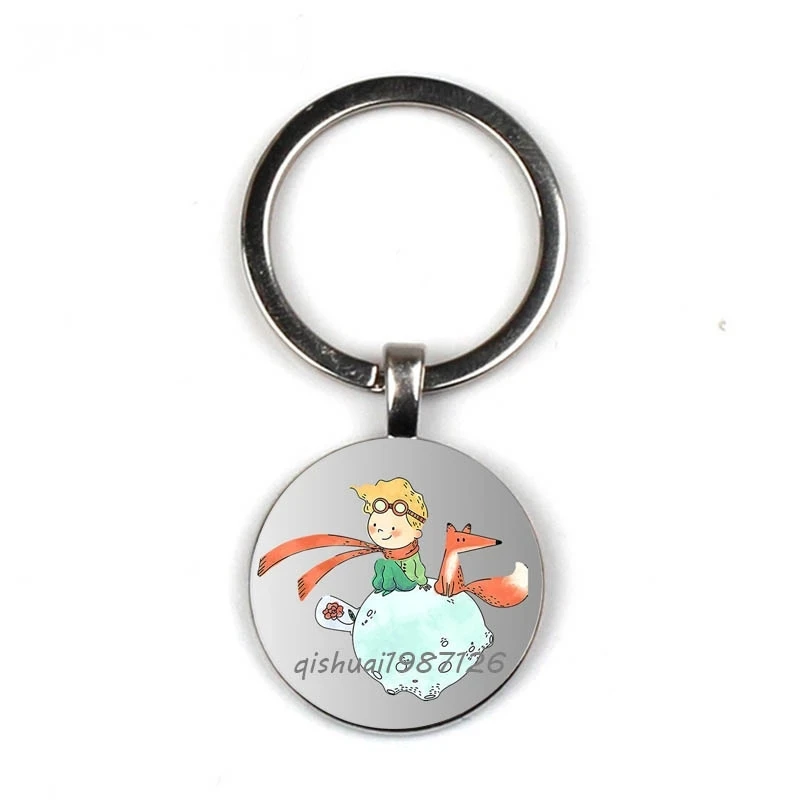 The Little Prince And Fox Rose Logo Glass Cabochon Pendant Key Chain Jewelry Gift