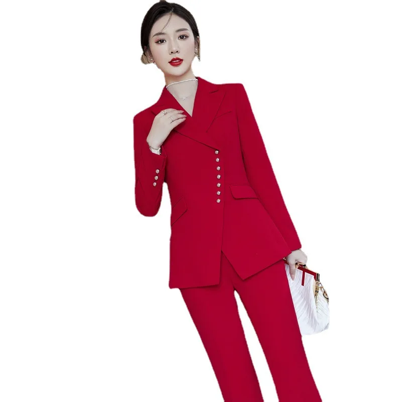 Frauen schick rot formelle Hose Anzug 2 Stück Set weibliche Langarm schwarz Mode Jacke ausgestellt Hose Business Work Wear Blazer Set