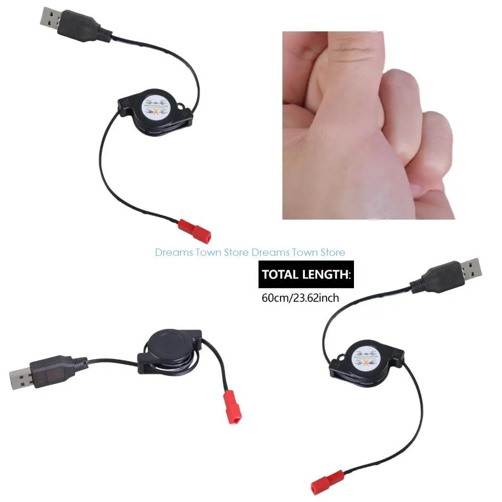 Retractable USB to JST Female 3.7V Line for Helicopters and Battery Packs，for Quadcopters and Toy Drones with LED Indicator