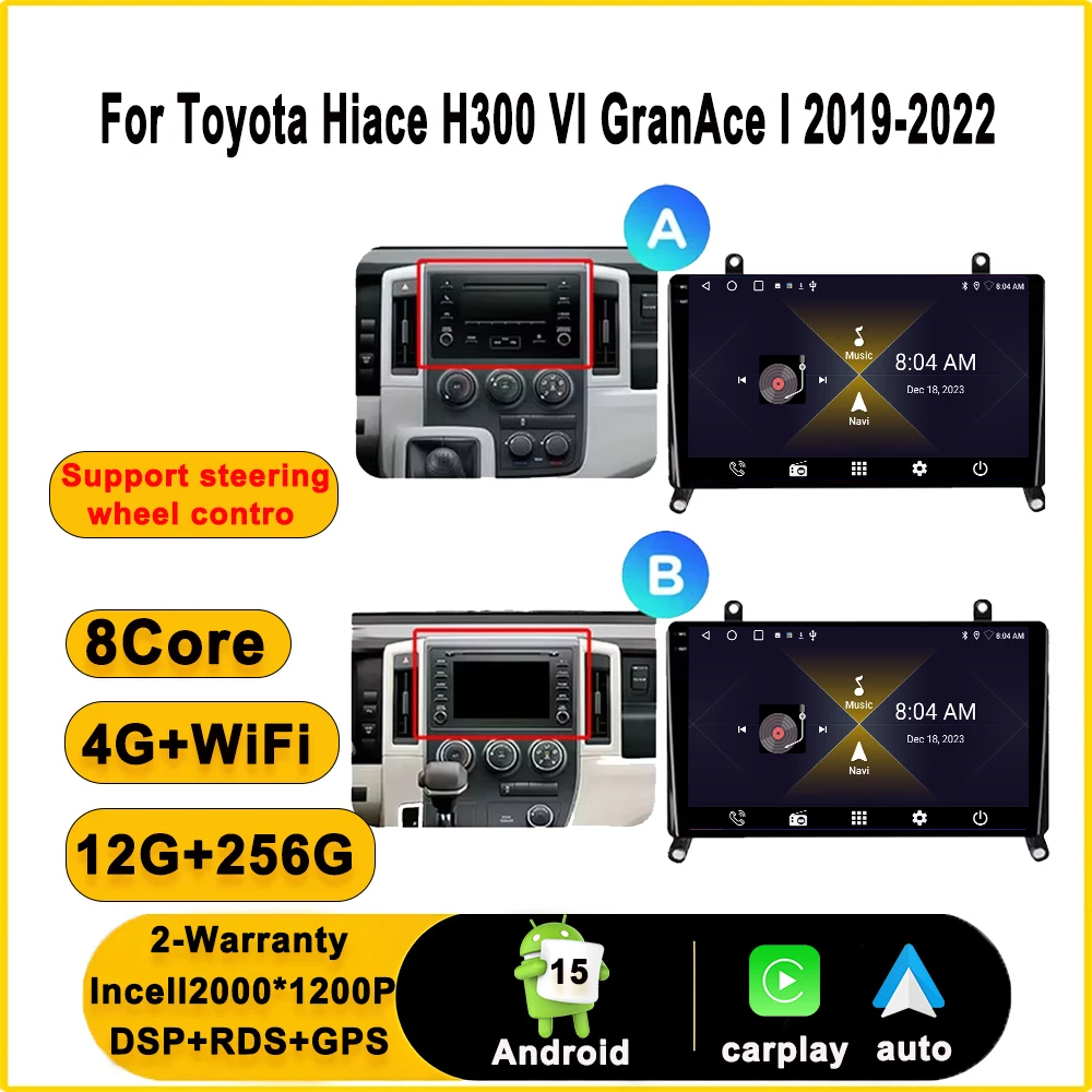 Android 15 For Toyota Hiace H300 VI GranAce I 2019-2022 Car Radio Multimedia Pantalla Stereo Player Estereo GPS Audio Screen DSP