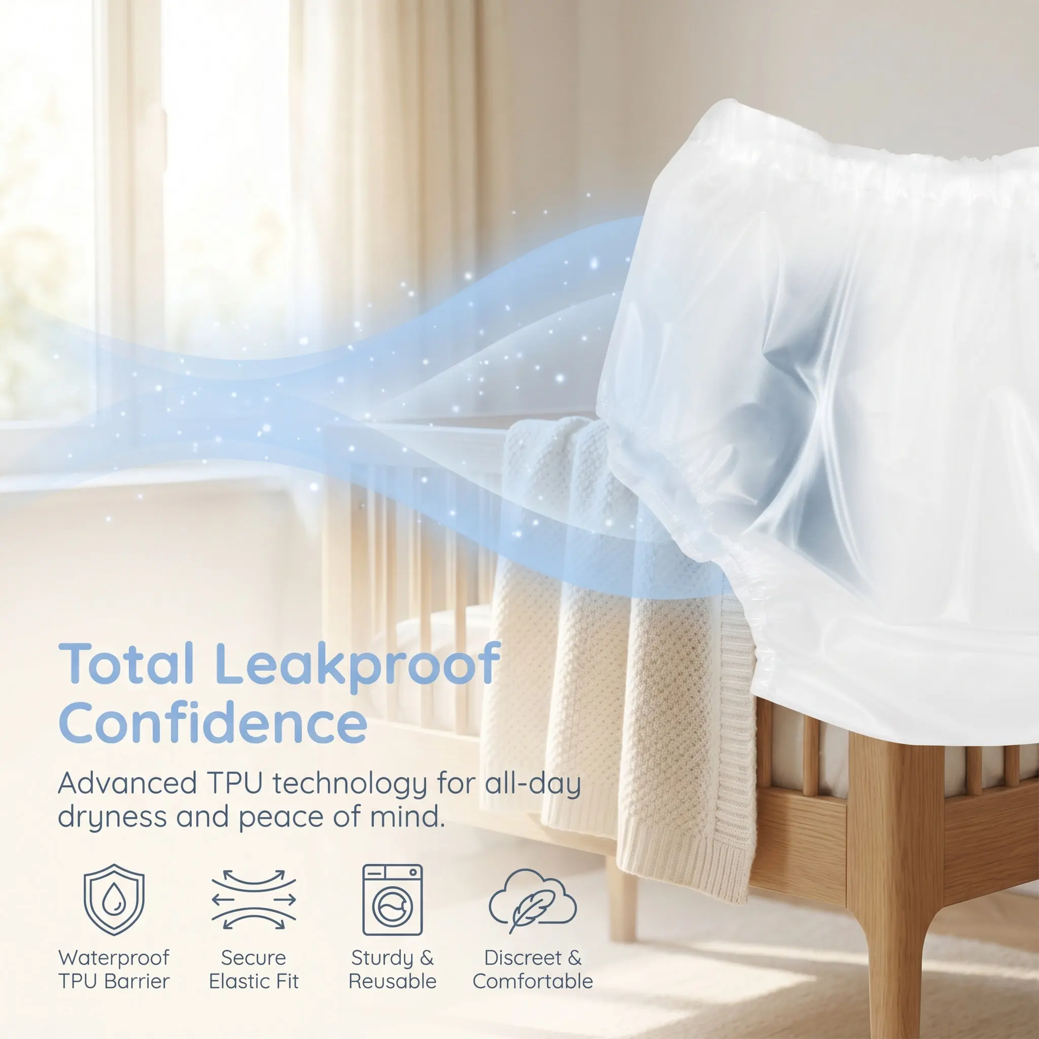 Waterproof Tpu Diaper Cover Unisex Leakproof Adult Plastic Pants Cover Comfortable Fit for Home Travel Diaper Covers for Male